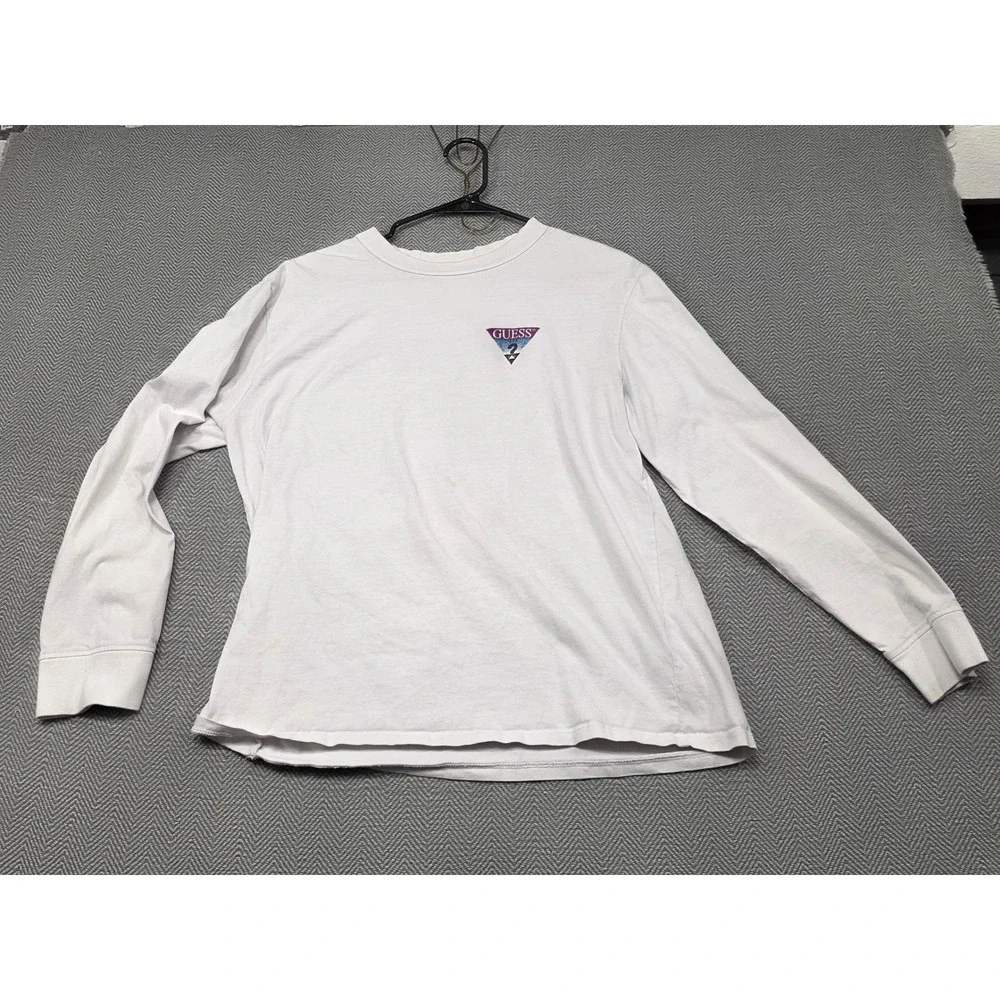 Guess Long Sleeve Graphic T-Shirt White Triangle Logo Back Print Mens‎ Small